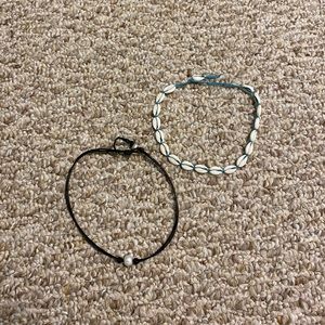 Puka shell and pearl chokers